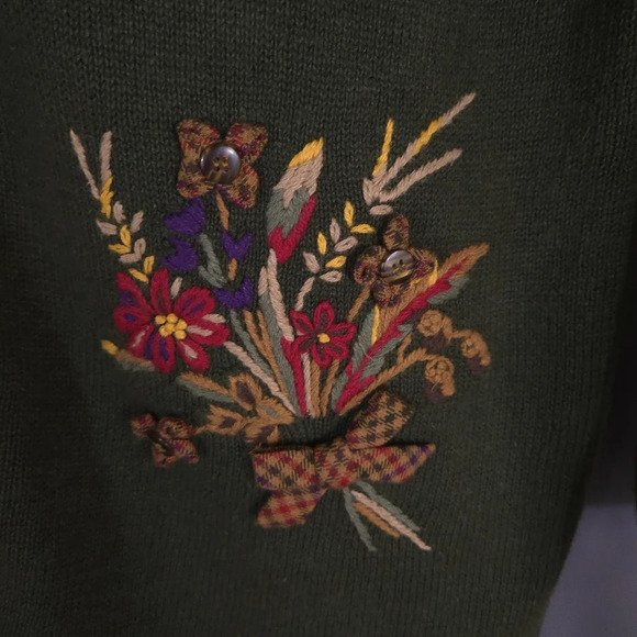 Vintage Napa Valley Cardigan Size Large Fall Houndstooth Floral Embroidered - Picture 2 of 8